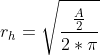 Formel: r_h = \sqrt{\frac{\frac{A}{2}}{2*\pi}